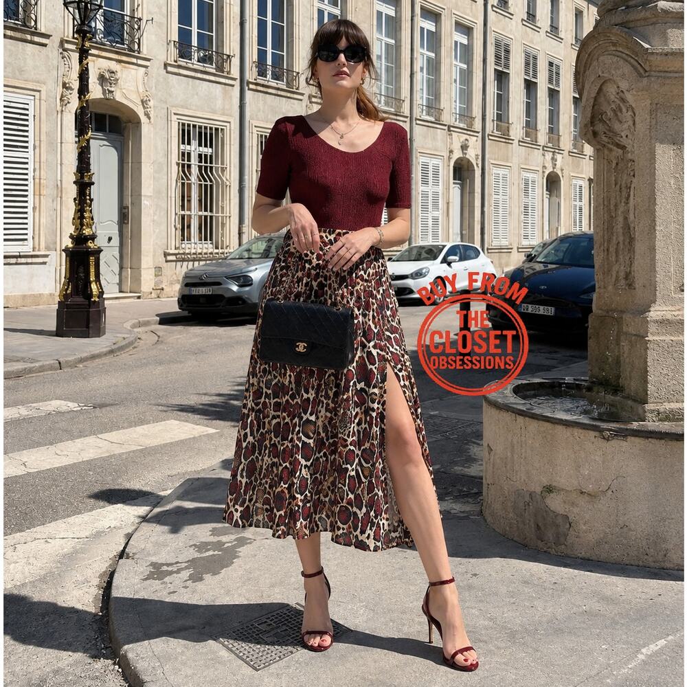 Zara NWT Brown Snakeskin Print A-Line Midi Skirt M - Picture 7 of 15